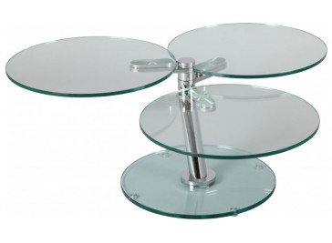 Table basse ronde articulée 3 plateaux verre